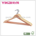 Set of 5pcs flat wooden shirt hanger with round bar and rubber teeth on shoulders